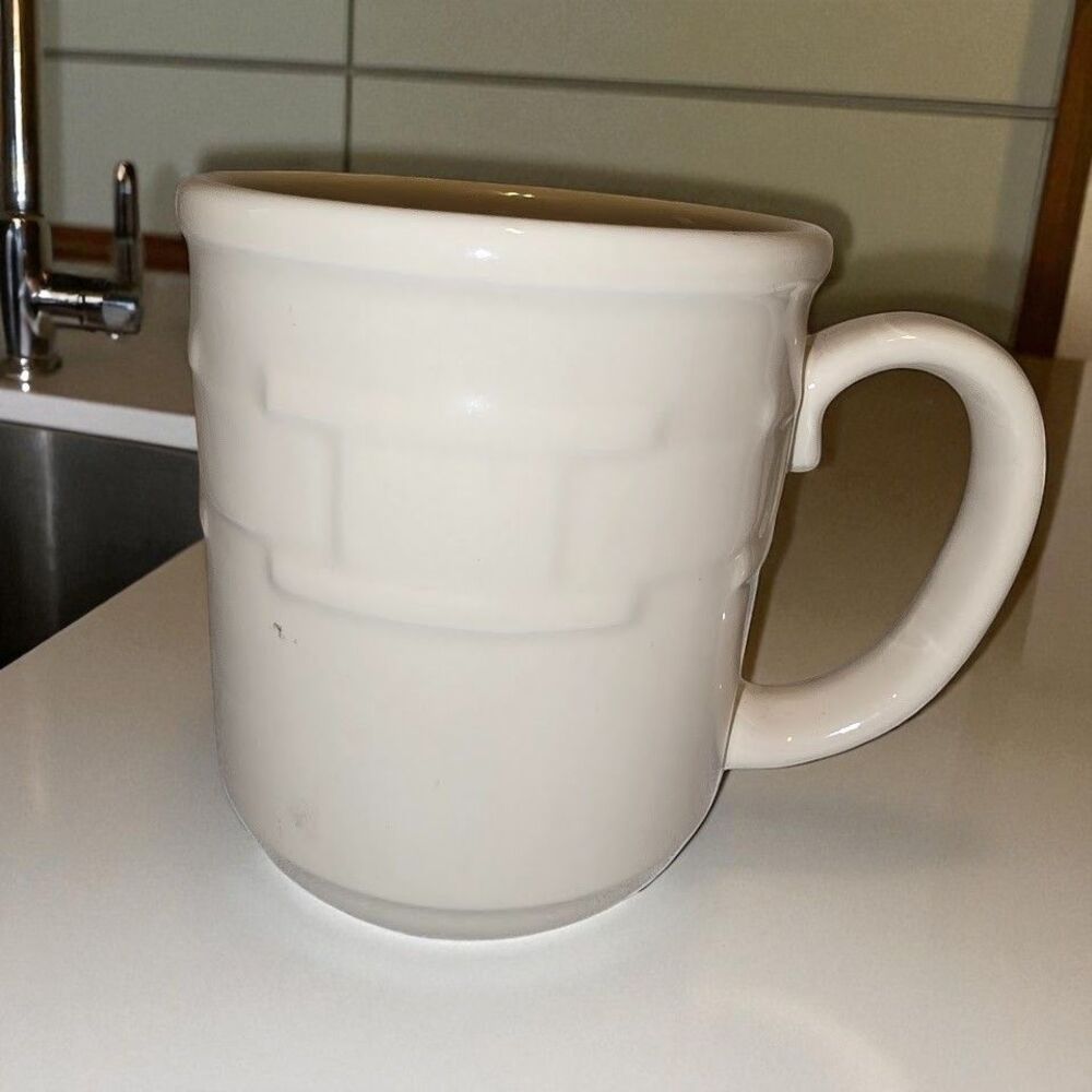 Longaberger Pottery Coffee Tea Mug Cup Ivory Cream White Woven Traditions USA 4"